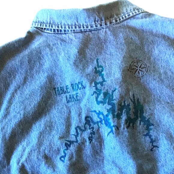 Upcycled Cropped Denim Vest: Painted Table Rock Lake Map, Plus Size - Picture 8 of 10
